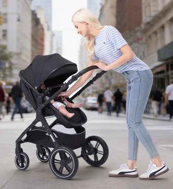 Système de voyage 3-en-1 pour bébé : poussette, landau et siège inclinable, pliable, haute position,