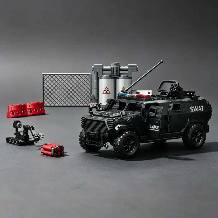 Figurine MOC Série Police Urbaine : Blocs de Construction Unité de Désamorçage - Modèle de Véhicule Blindé Guerrier (Jouet Modulaire)