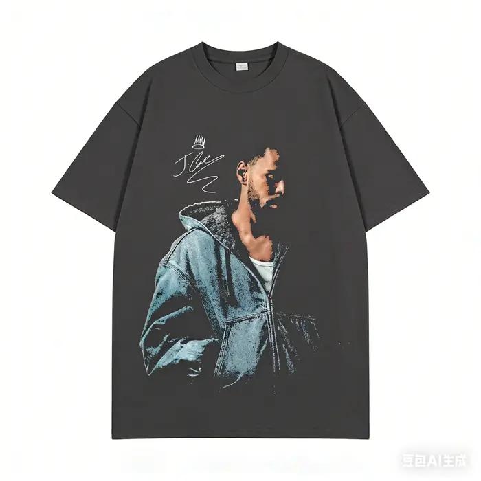 T-shirt imprimé avec portrait de J Cole pour hommes et femmes