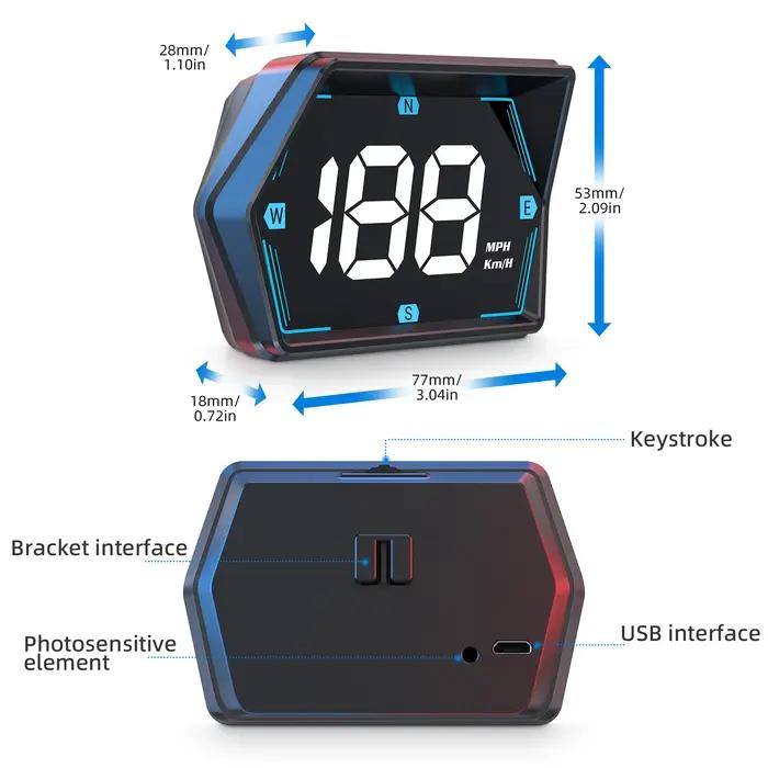 Affichage tête haute pour voiture, pour compteur intelligent HUD, GPS, sécurité, alarme de survitess