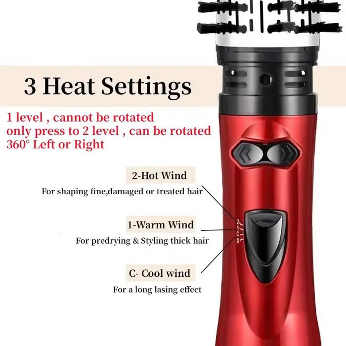 2 têtes remplaçables, flux d'air rotatif à 360 degrés, brosse à Air chaud, lisseur, bigoudi, volumat