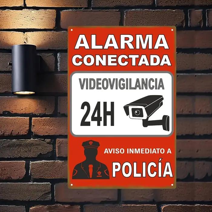 Panneau d'alarme de sécurité espagnol, Surveillance 24 heures sur 24 avec vidéosurveillance, fond ro