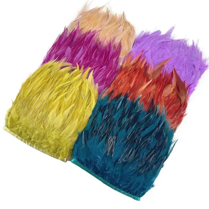 Plumes de faisan colorées pour vêtements, garniture de ruban, décor de frange, plume de coq, artisanat, ruban, bricolage, accessoires de couture, 2m