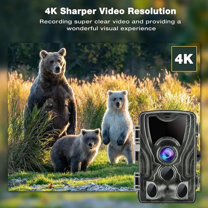 Caméra de chasse 4K avec vidéo en direct, contrôle par application Bluetooth, caméras pour la faune, vision nocturne 30MP, IP66, pièges photo WIFI801PRO