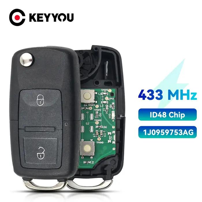 KEYYOU Clé à distance de voiture à 2 boutons 1J 0959753 AG 5FA 008399 -00 pour Seat Arosa Cordoba Ib