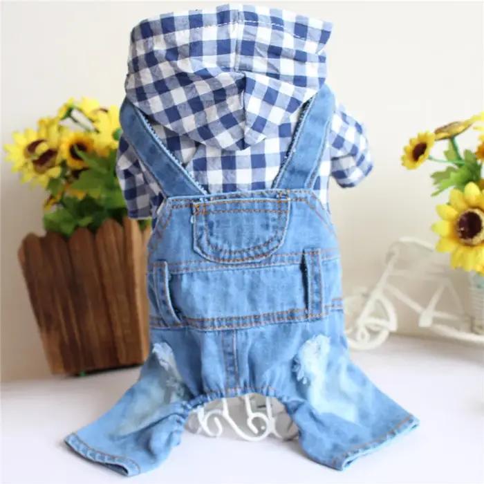 Combinaisons en jean pour chien avec patchwork à carreaux, vêtements élégants pour chien, veste d'ex