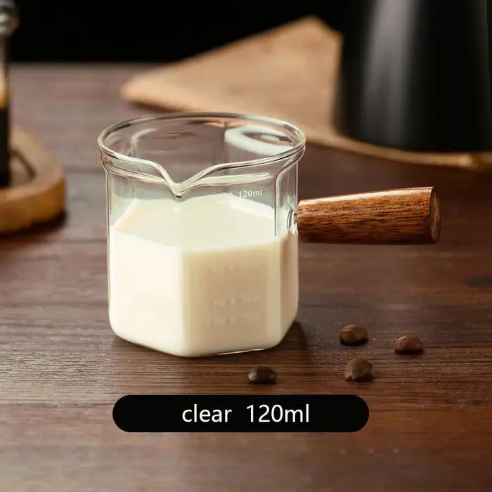 Tasse à mesurer en verre haute température résistante avec poignée en bois pour café et lait occasions spéciales