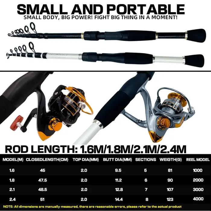 GHOTDA Combo canne à pêche et moulinet 1,6~2,4m, canne télescopique ultralégère en fibre de carbone