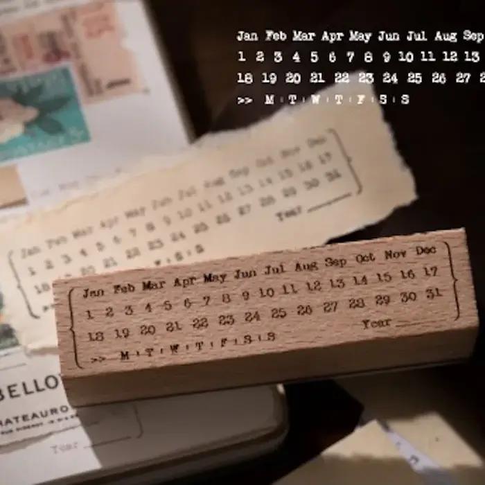 Calendrier mensuel ligne de temps tampon en bois pour la présence quotidienne Journal indésirable