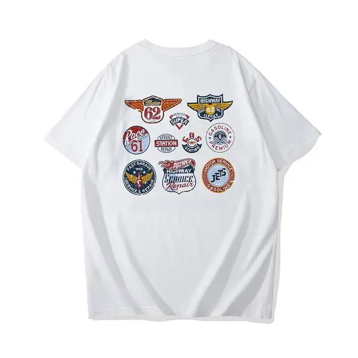OKONKWO_Motorcycle marque imprimé Ami kaki T-shirt 200g rétro T-shirt à manches courtes