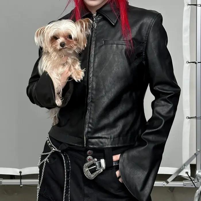 "Rock Music Player"-Veste en cuir avec panneau imprimé