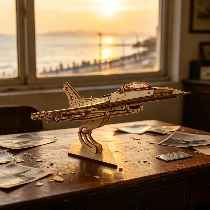 Modèle de puzzle 3D en bois de chasseur aérien, avion militaire à assembler soi-même avec support de présentation, décoration de bureau à collectionner