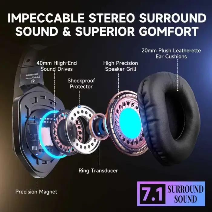 Casque de jeu filaire circum-auriculaire pour l'e-sport avec microphone, design léger pour un port confortable, équipé d'un haut-parleur puissant