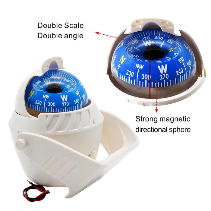 Boussole nautique étanche, boussole pivotante pour bateau marin, avec veilleuse électronique LED pour le positionnement de la Navigation Marine