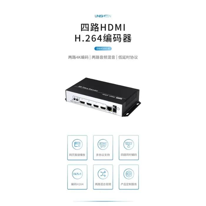 Encodeur vidéo haute résolution 4K quatre voies, machine de diffusion en direct multicanal, faible d