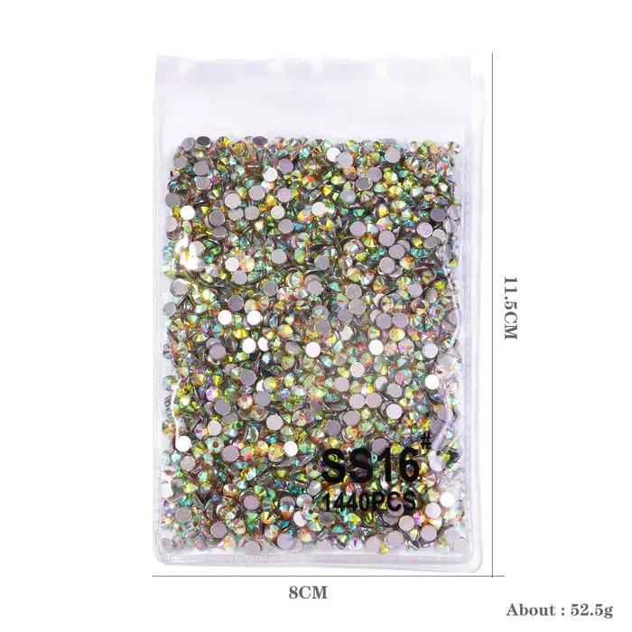 Sachet de 1440 pièces AB/clair rond mini diamant SS3-SS16(1.3-4mm) FlatBack Nail Non-Hotfix cristal
