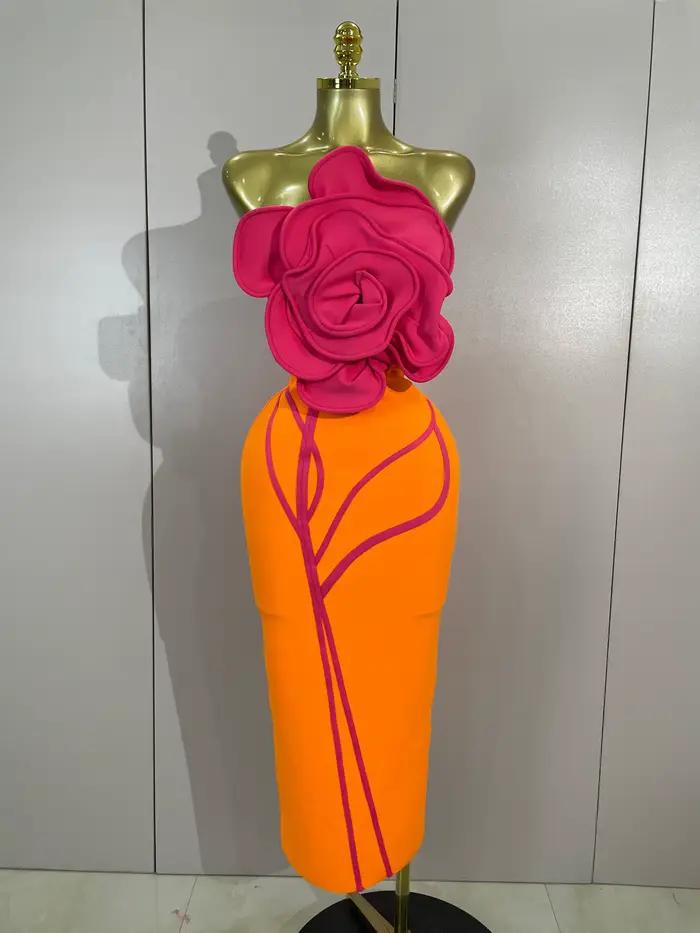 Robe longue élégante pour femmes occasionnelle célébrité dos nu grande fleur soirée anniversaire festive club sans manches polyester elastane