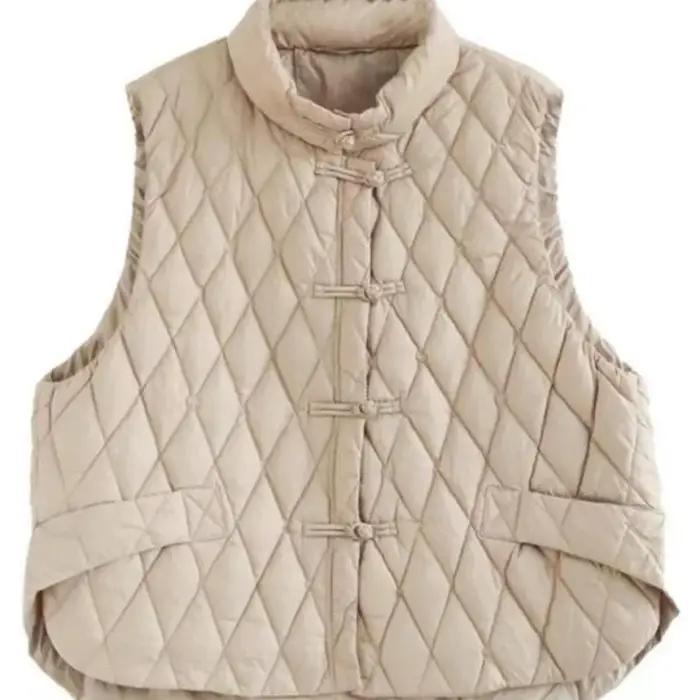Gilet matelassé en fibre de coton pour femmes, veste légère, gilet design chaud, cardigan vintage, vêtements d'automne et d'hiver