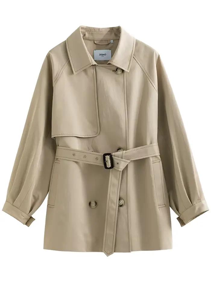 ZIQIAO-Manteau à col rabattu pour femme, manches régulières complètes, ingent, Tradt, droit, court,