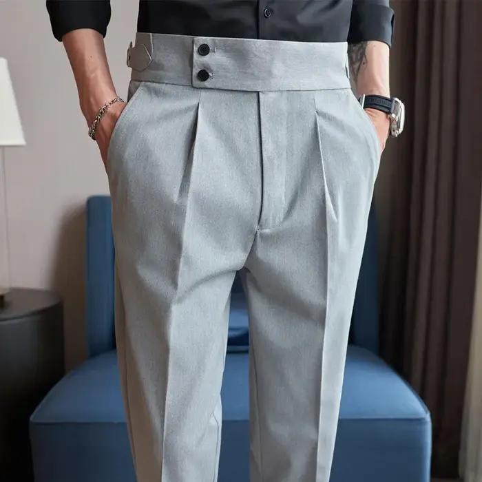 Pantalon costume homme slim fit haute taille vintage poches élégant formel business bureau
