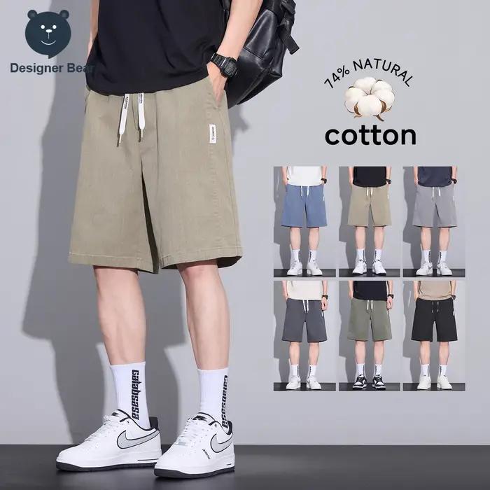 Shorts Cargo Décontractés en Jean Kaki Coupe Droite Hommes Styles Coréens Occasions Spéciales Été