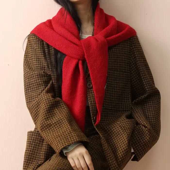 2025 laine hiver écharpe pour femmes chaud triangle tricot foulards Hijab solide dame châle envelopp