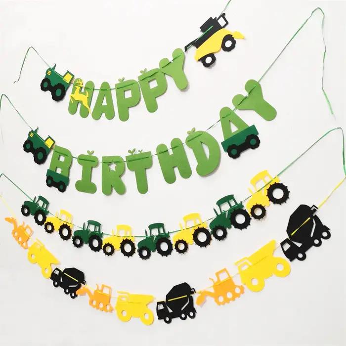 Tracteur pelle thème joyeux anniversaire bannière guirlande décoration de fête