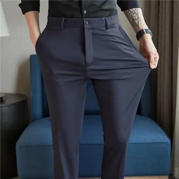 Pantalon d'été pour homme fin droit extensible décontracté sans trace sans repassage tissu soyeux et rafraîchissant occasions quotidiennes sorties estivales