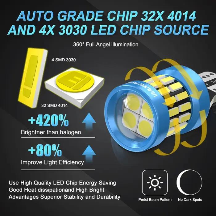 2 pièces 1400LM Super lumineux T15 W16W LED sans erreur 4014 SMD 921 912 lampe à LED pour voiture fe