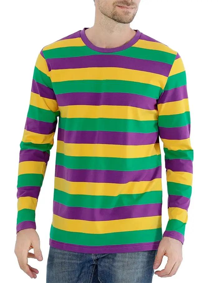 Mode contraste rayure impression 3D hommes à manches longues T-shirt décontracté