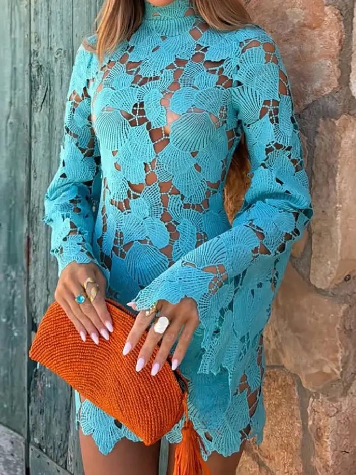 Robe chemise chic pour femme en dentelle ajourée