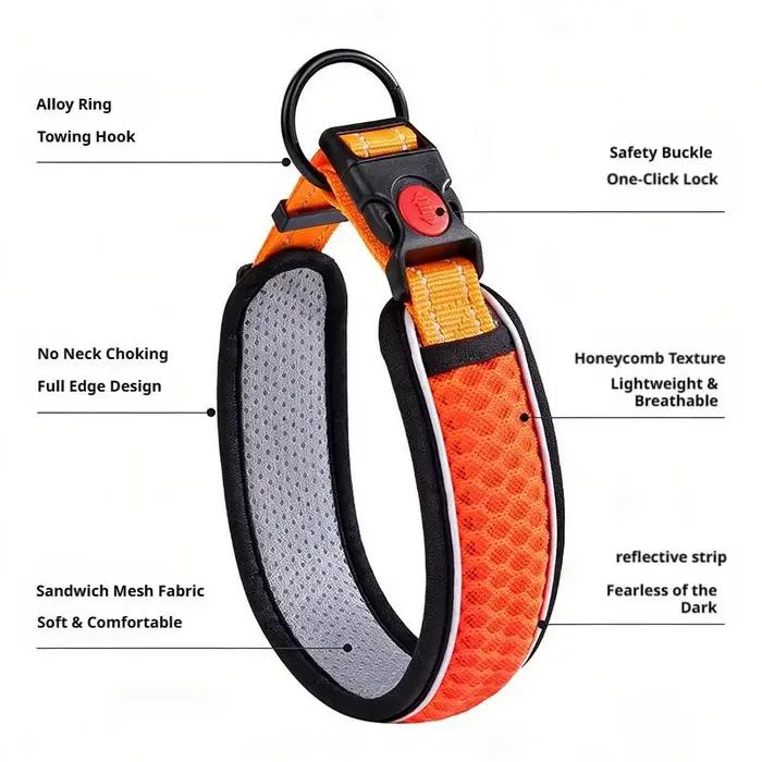 Collier pour chien, collier souple réglable pour animaux de compagnie avec boucle de verrouillage anti-évasion, design en maille nid d'abeille respirante pour chiens de petite et grande taille