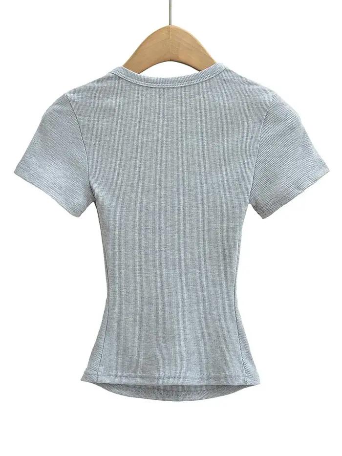 Col carré haute Stretch été culture hauts femmes à manches courtes hauts Sexy pull sommets Blouses m