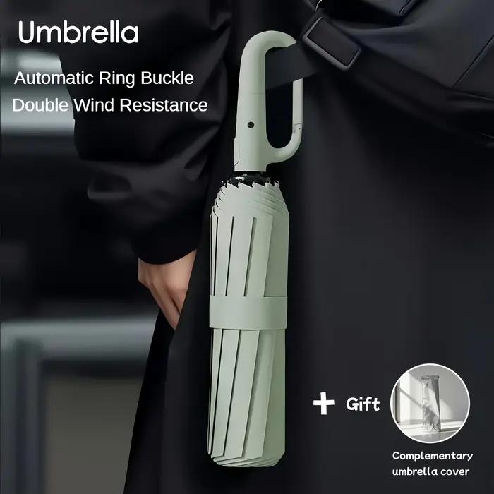 Clip mousqueton, portable, mains libres, parapluie pliant automatique. Comprend des nervures et une