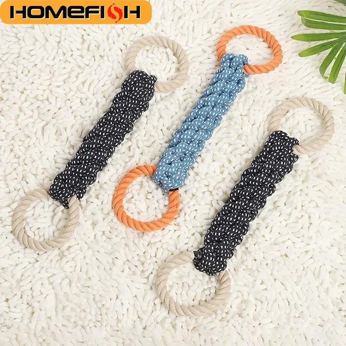Jouet en corde pour chien en mélange de coton à double anneau - Durable