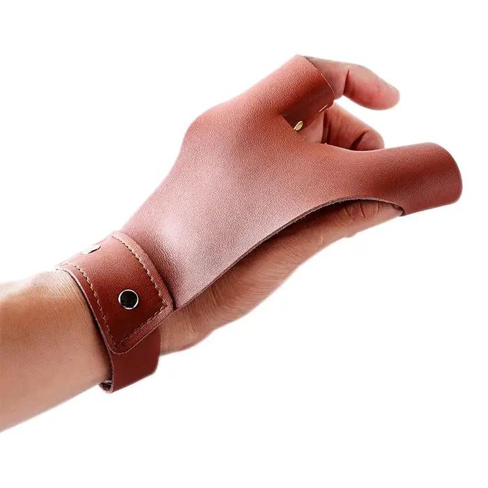 Gant d'archerie deux doigts cuir vache - Protection pouce-index pour arc traditionnel chasse main gauche