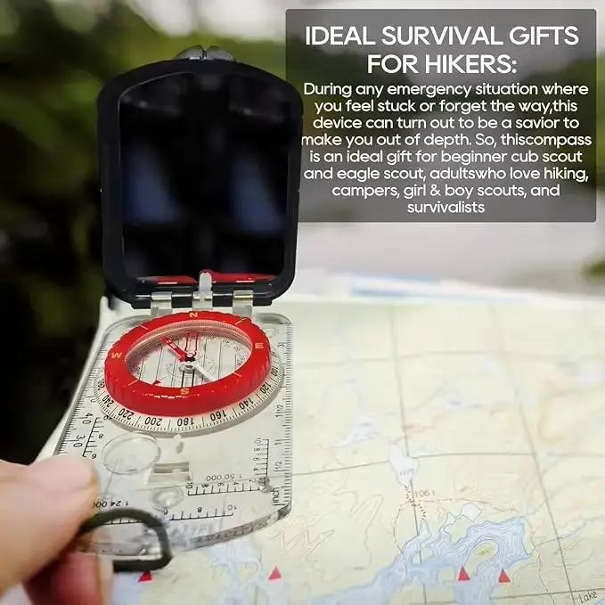 Boussole de visée à miroir inclinable réglable avec veilleuse pour randonnée lecture carte camping survie chasse alpinisme