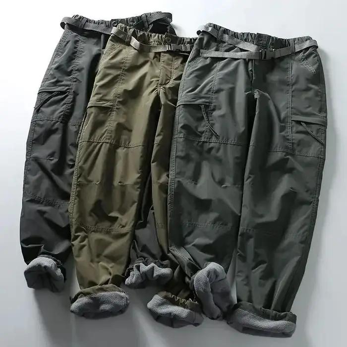 Pantalon cargo épais imperméable polaire hiver extérieur multi-poches ample droit homme femme