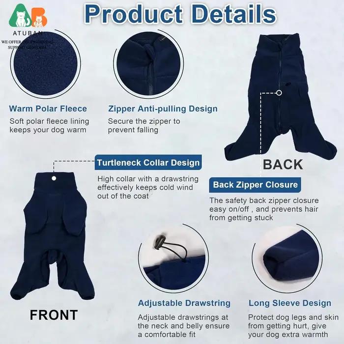 ATUBAN Manteau d'hiver pour chien, combinaison en polaire, veste sweat-shirt pour chien, pyjama intégral pour la randonnée, la marche et le sommeil du chien