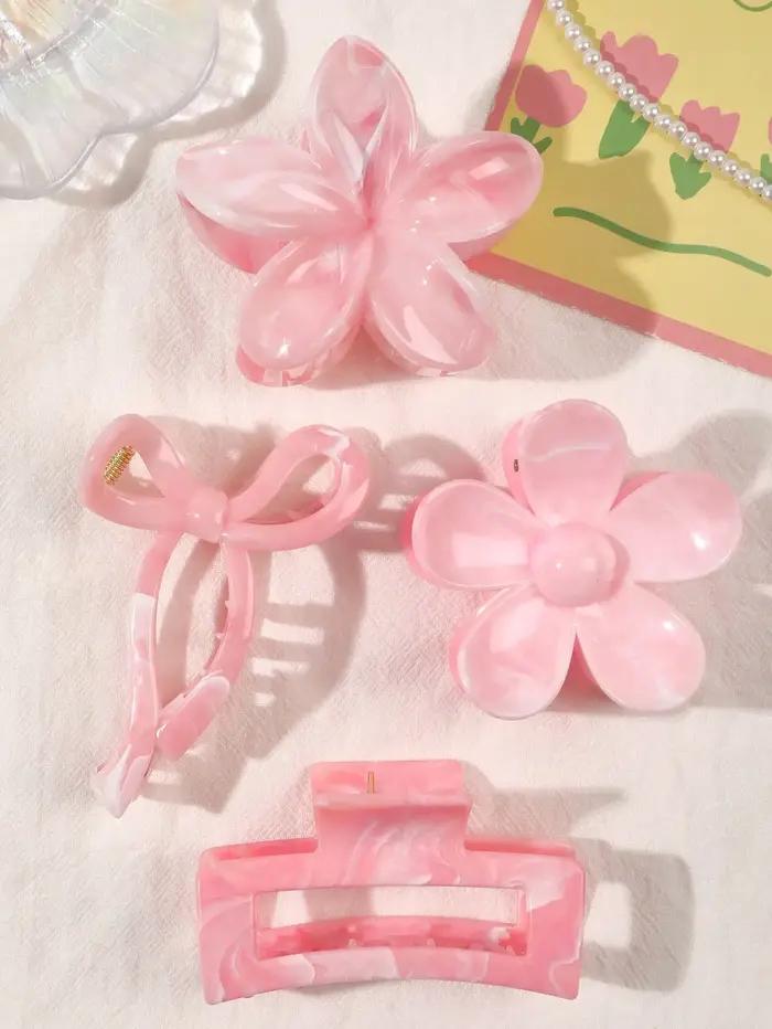 Pinces à cheveux à fleurs carrées pour femmes, 4 pièces, automne hiver, nœud bordeaux, multi-style r
