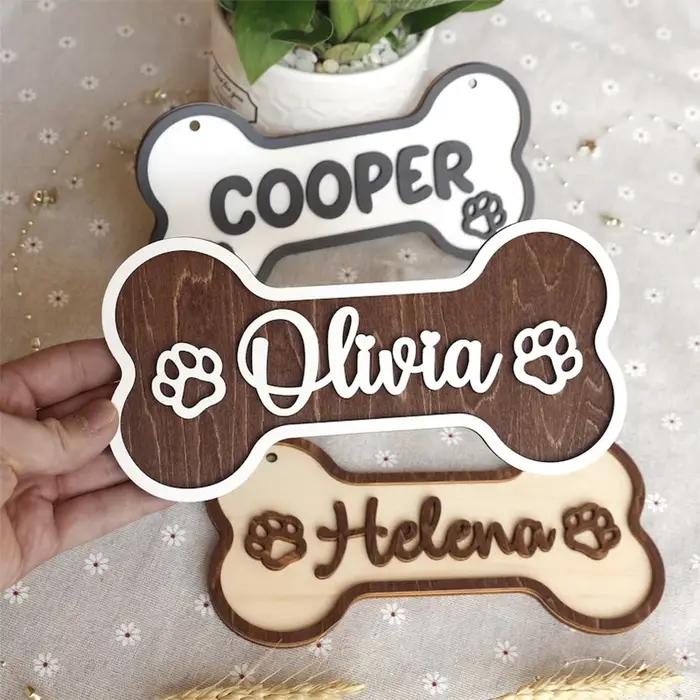 Panneau en bois personnalisé en forme d'os avec nom de chien, plaque nominative personnalisée pour animal de compagnie, décoration murale personnalisée avec nom de chien pour les amoureux des animaux,