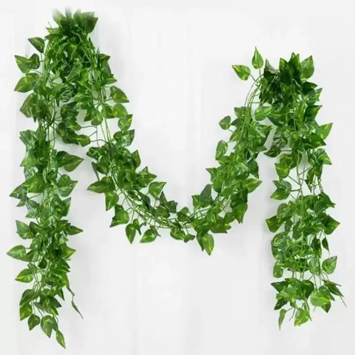 Guirlande de vigne artificielle suspendue de feuilles de lierre vert de 2.1M, plante murale en soie,