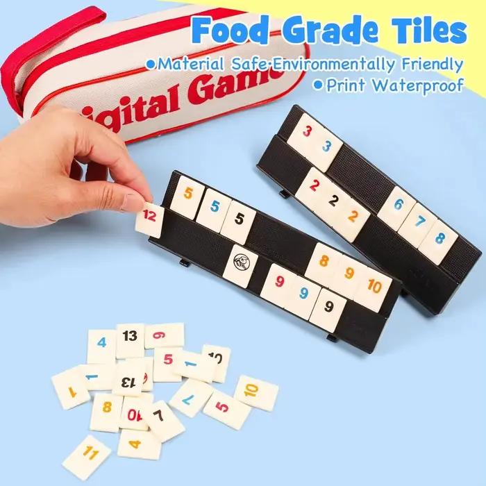 Jeu de cube Rummy avec 4 supports, ensemble de jeu de 106 cube Rummy avec étui portable, ensemble de