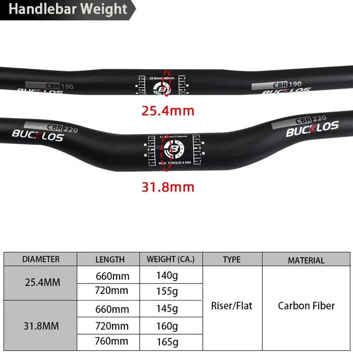 BUCKLOS 31.8mm vtt guidon plein carbone 25.4mm vélo ultraléger Riser barre 660mm 720mm 760mm VTT gui