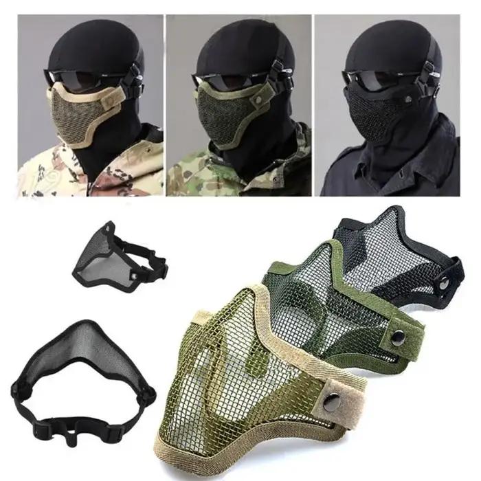 Masque de protection camouflage chasse paintball acier mesh demi-visage tactique airsoft