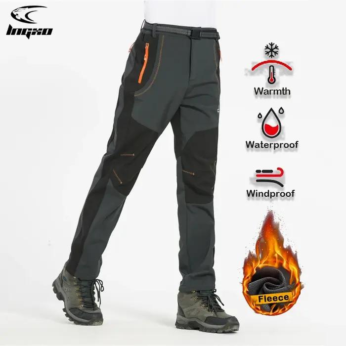 LNGXO Pantalon de randonnée en polaire épais et chaud pour homme, imperméable, coupe-vent, pour l'ex