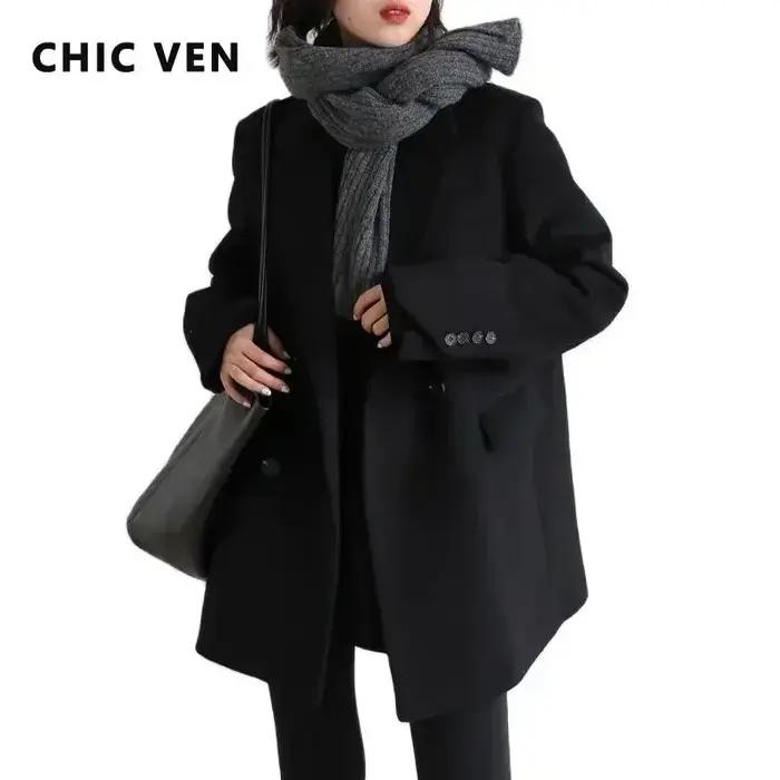 CHIC VEN femmes laine mélange manteau solide mi-long laine Blazer épais chaud Blouse femmes pardessu