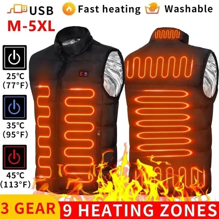 9 Zones de gilet chauffant vestes chauffantes électriques hommes femmes vêtements de sport manteau