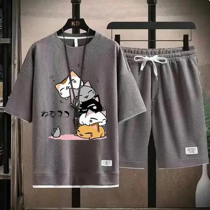 Ensemble gaufré décontracté homme été 2026 – T-shirt et short tendance