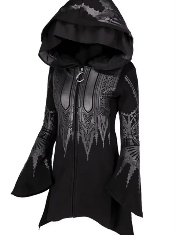Street Goth Style Punk noir Long haut à capuche Harajuku rétro foncé Grunge Y2K imprimer sweats 2022